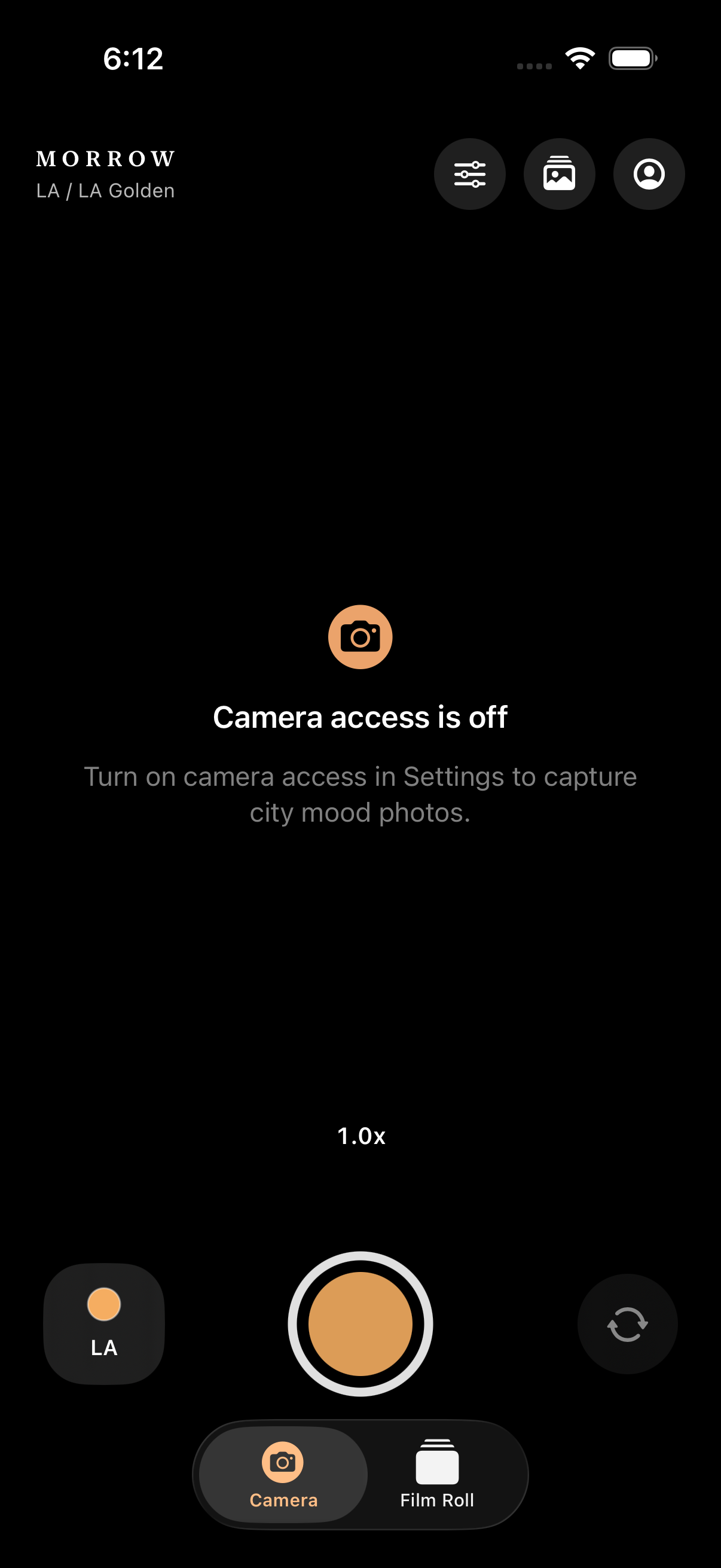 Morrow Camera interface with LA Golden selected